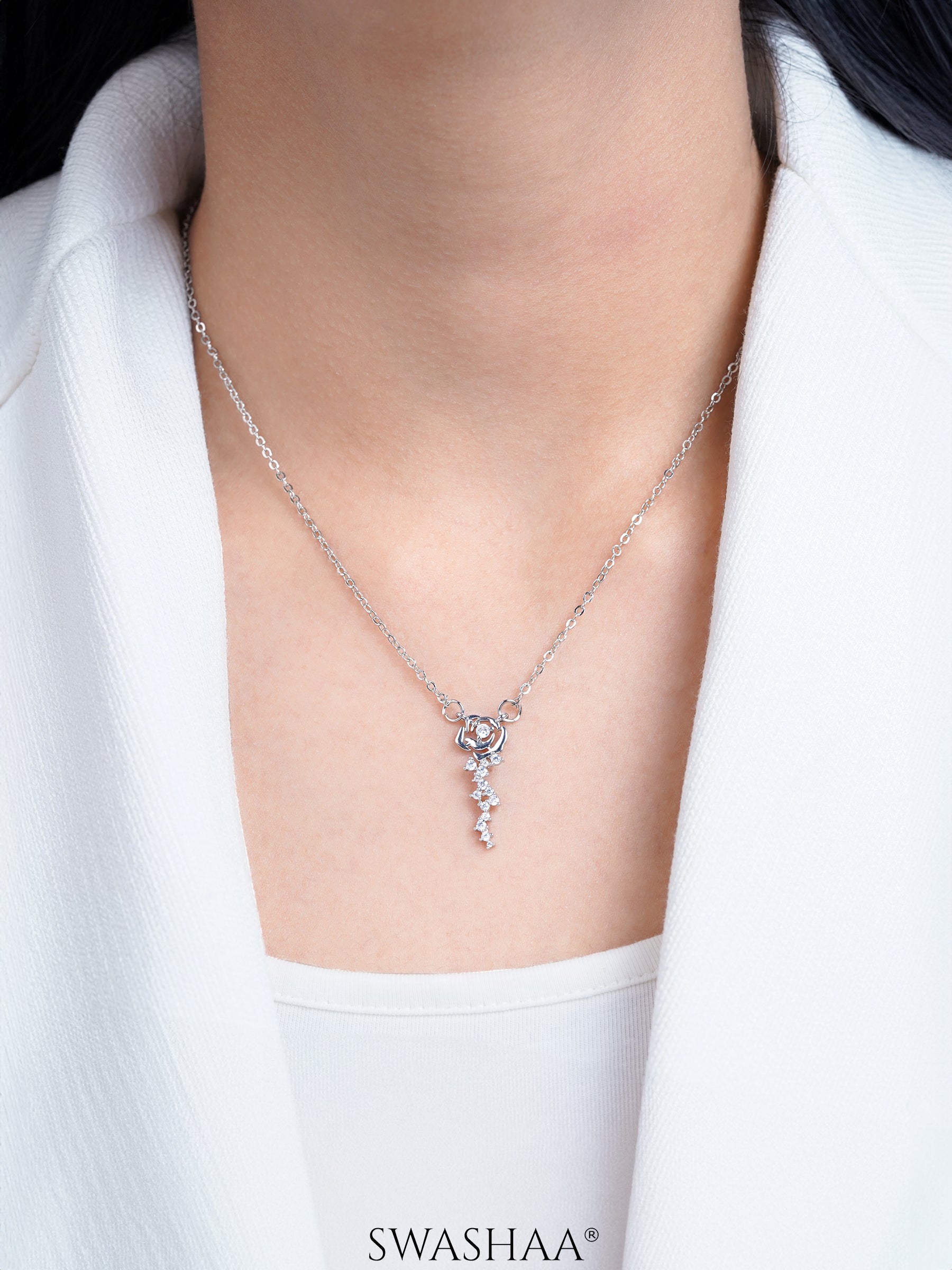 Elaria Diamond Blush Vine Silver Necklace