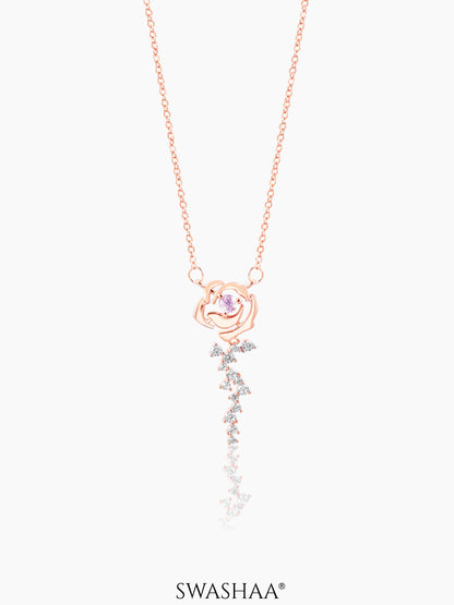 Elaria Blush Vine Rose Flower Charm Rosegold Plated Chain Pendants Necklace
