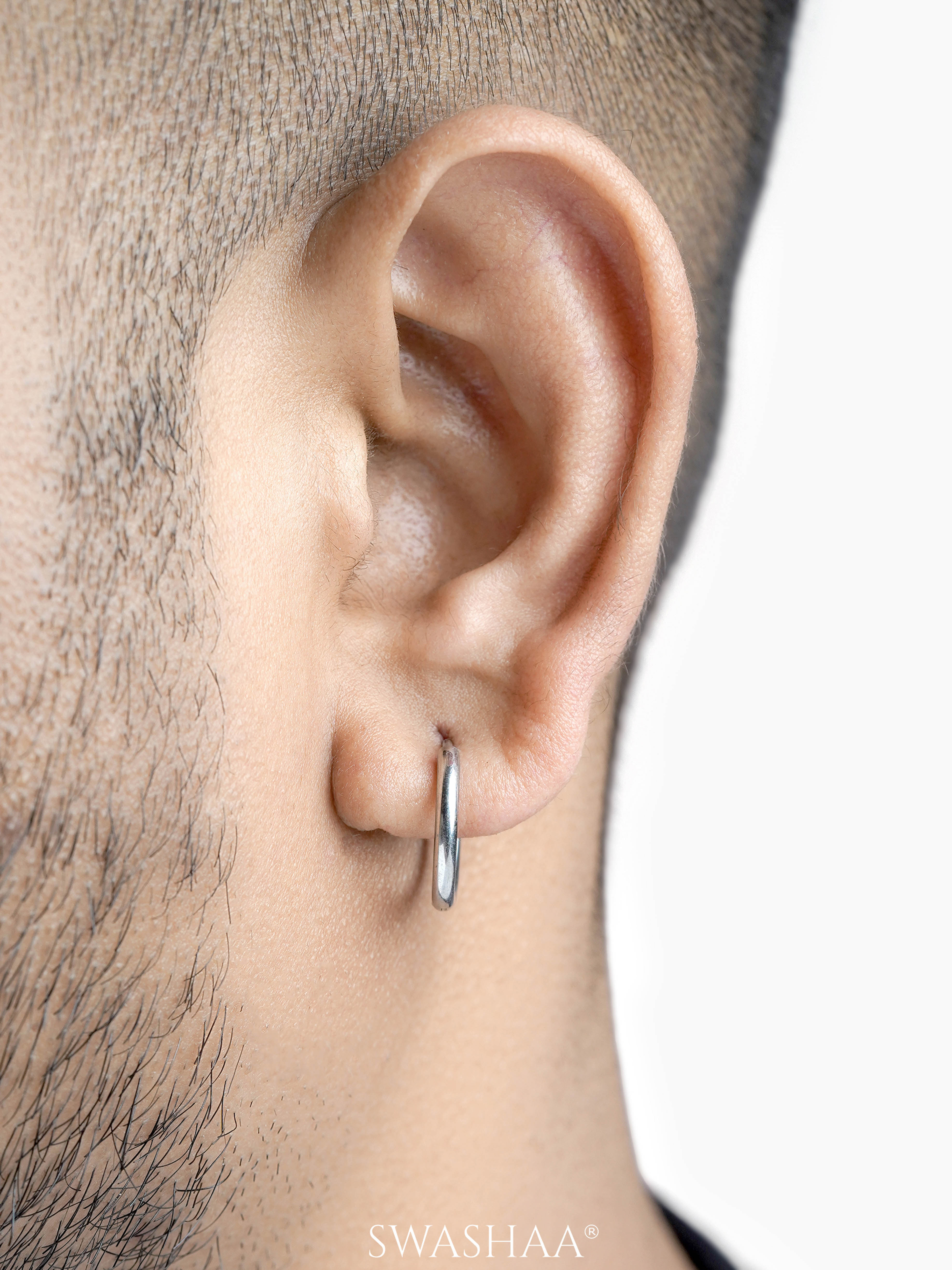 Elco Slver Men's Hoop Earrings