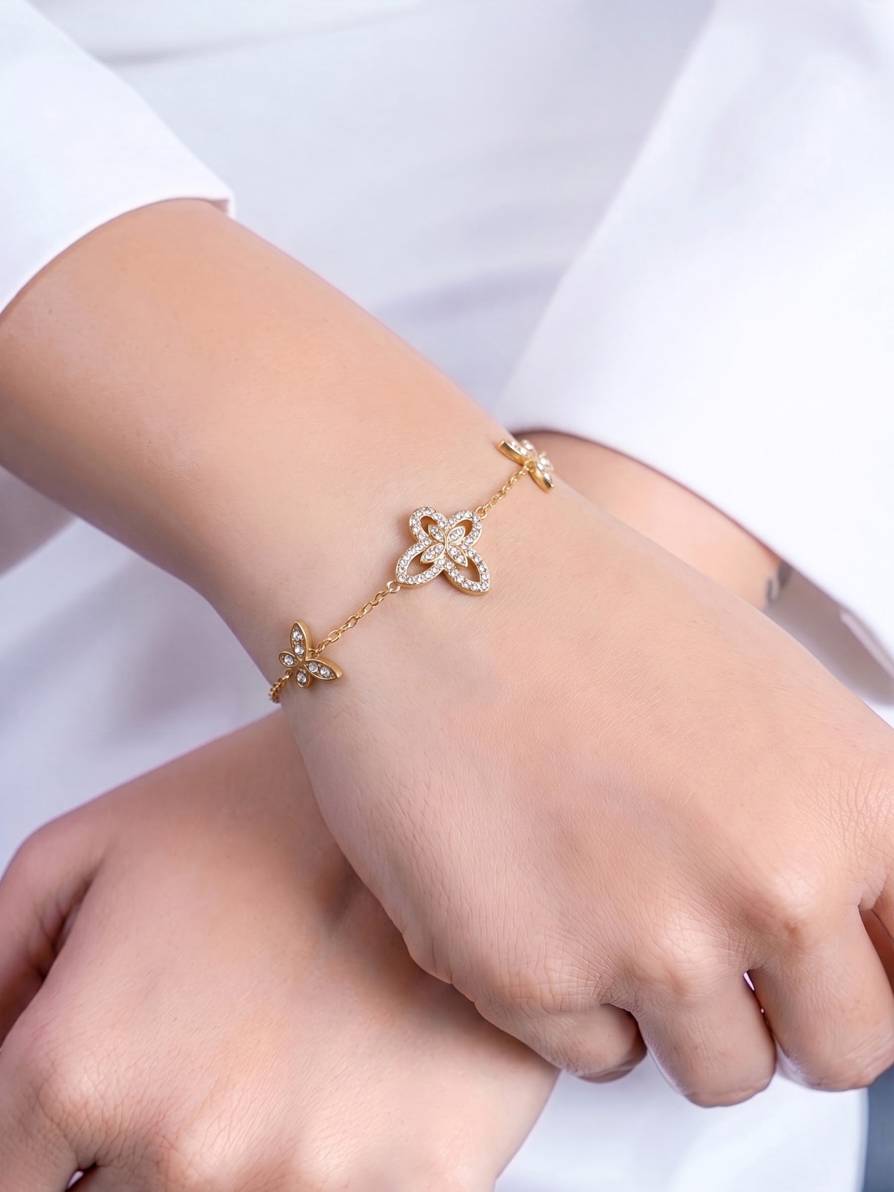 Eleni Diamond Butterfly Charms 18K Gold Plated Women's Chain Bracelets