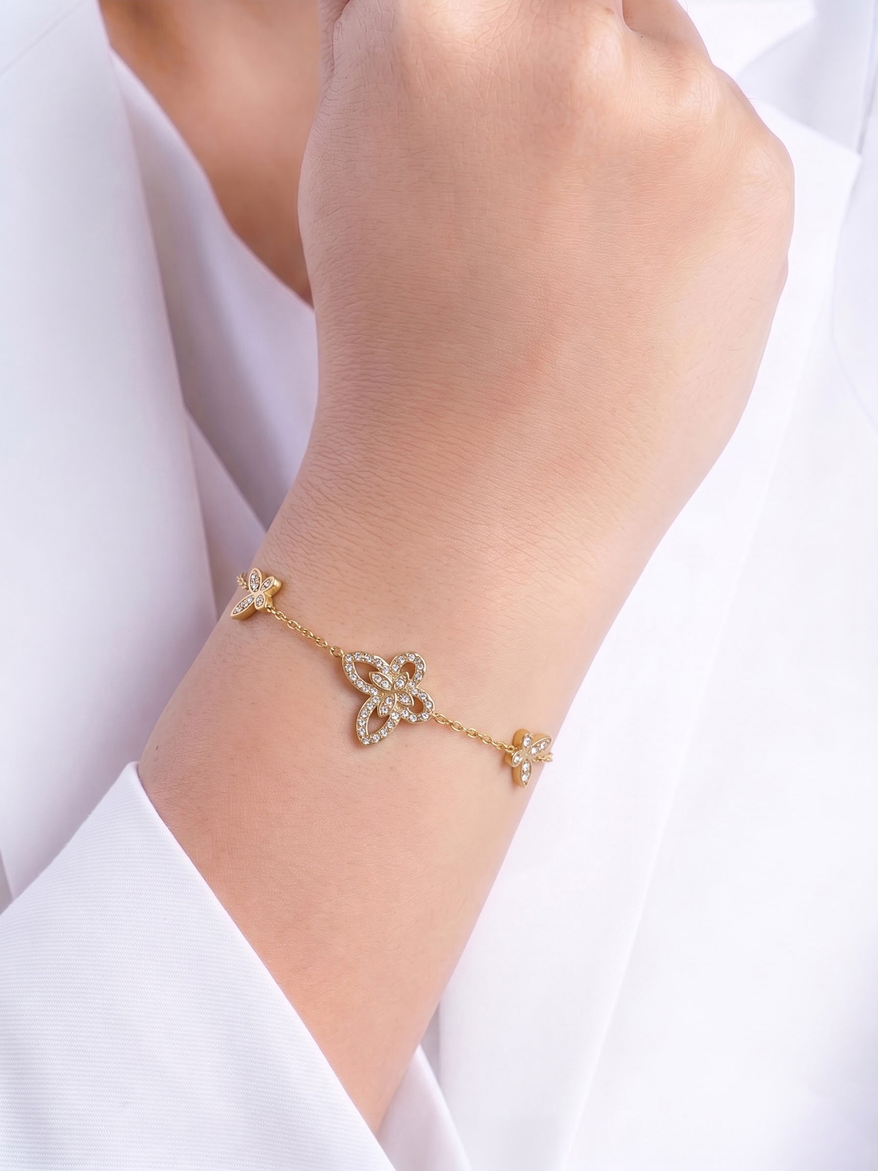 Eleni Diamond Butterfly Charms 18K Gold Plated Women's Chain Bracelets