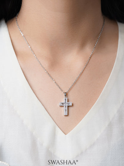 Elira Cross Baguette Silver Necklace
