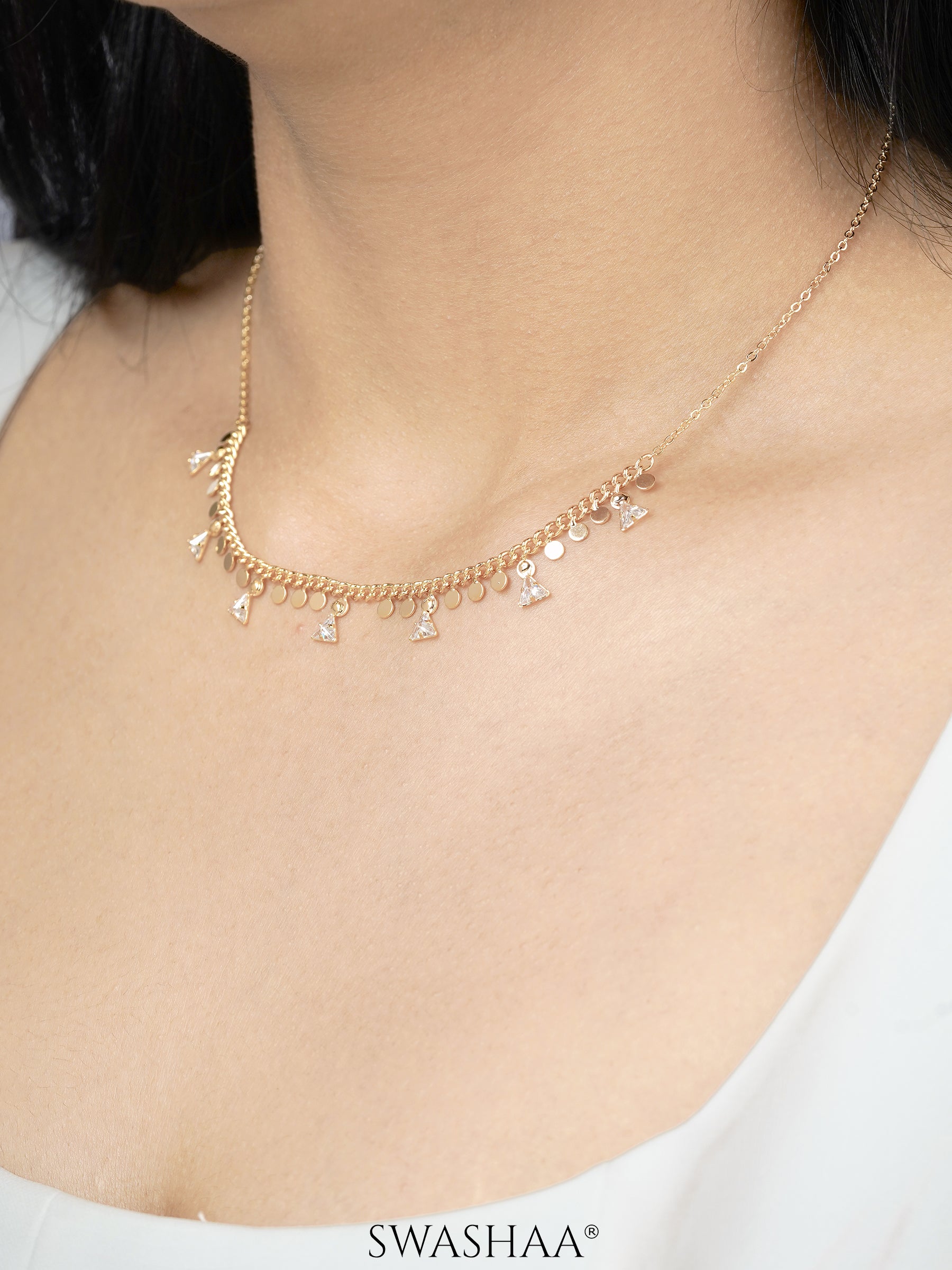 Ella Triangle Crystal Charms 18K Gold Plated Choker Necklace