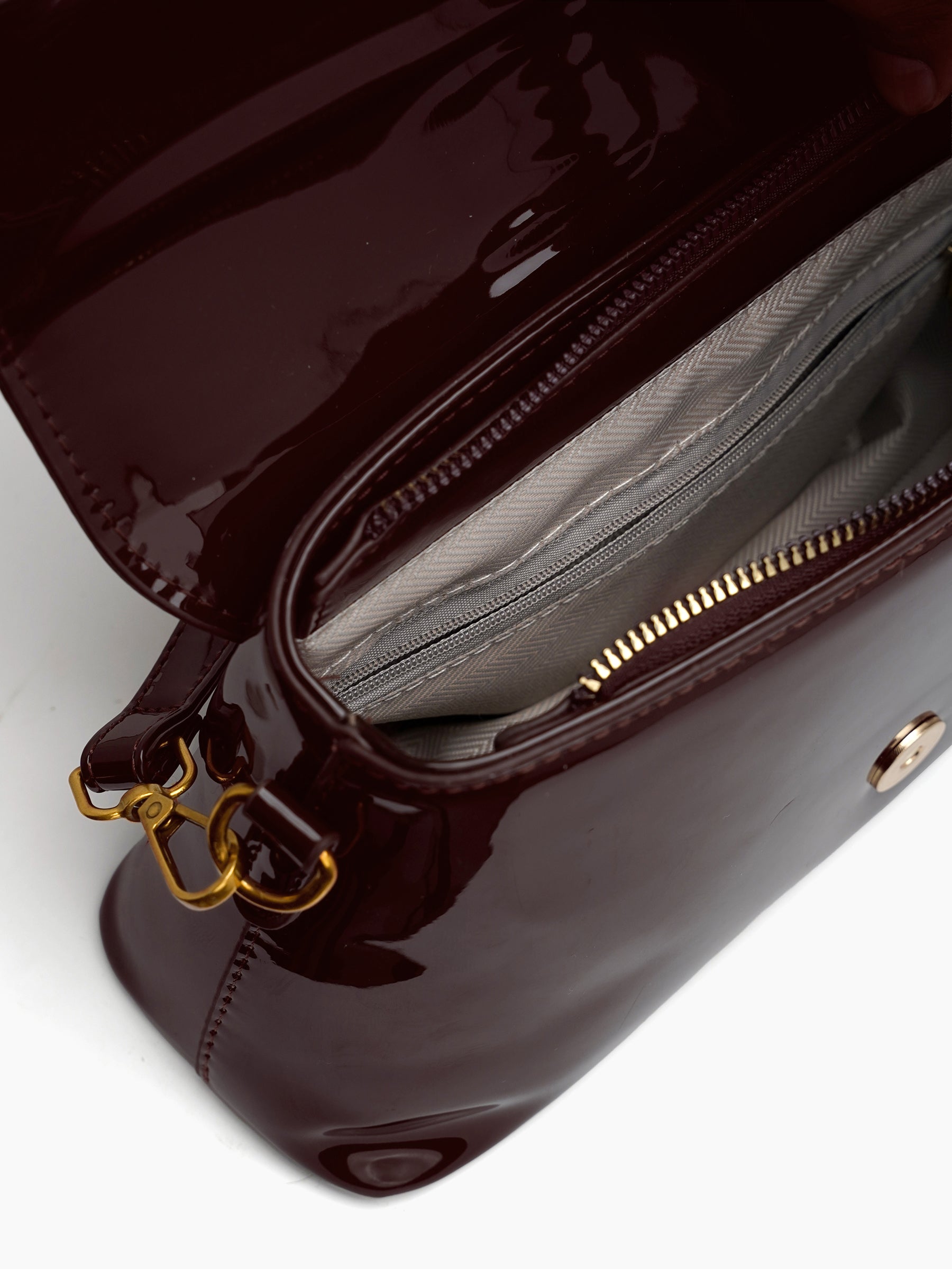 Elmora Brown Glossy Leather Bag - Swashaa