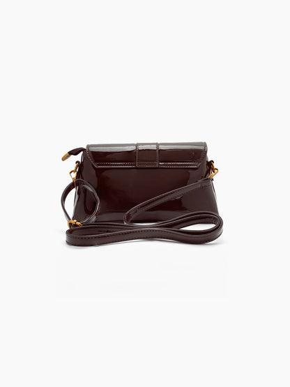 Elmora Brown Glossy Leather Bag - Swashaa