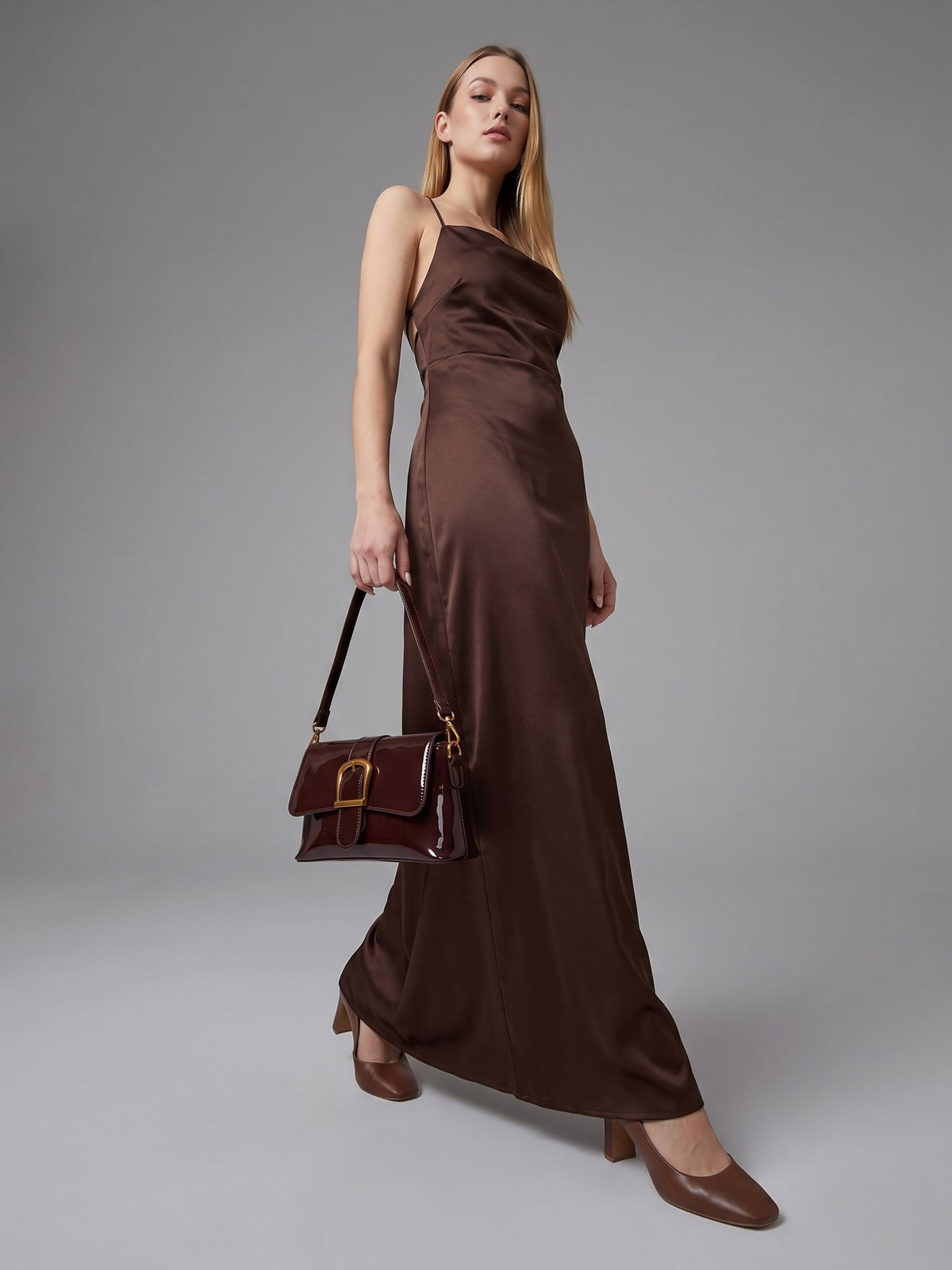 Elmora Brown Glossy Leather Bag - Swashaa