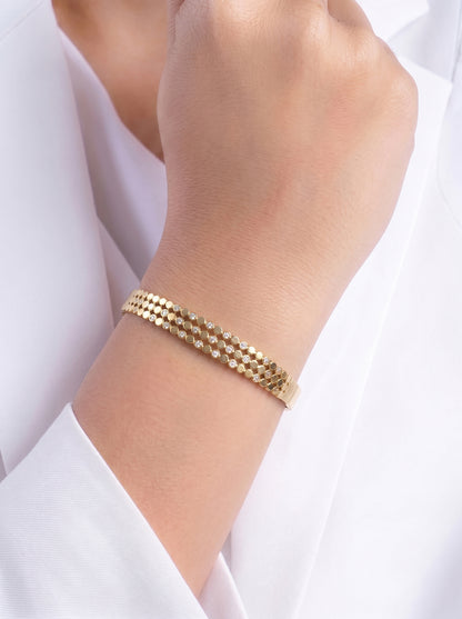 Elowra Dot Link Diamond Solitaire 18K Gold Plated Women's Solid Band Bracelet