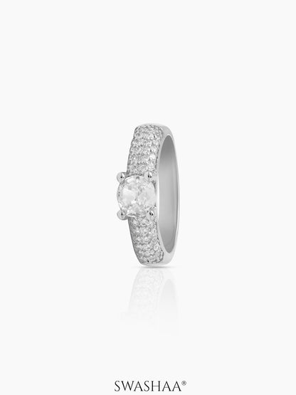 Elowyn Round-Cut Silver Diamond Solitaire Women's Ring 
