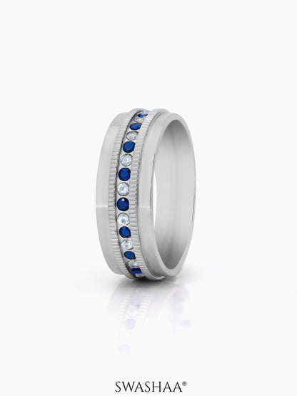Elric Blue Diamond Silver Band Men's Ring