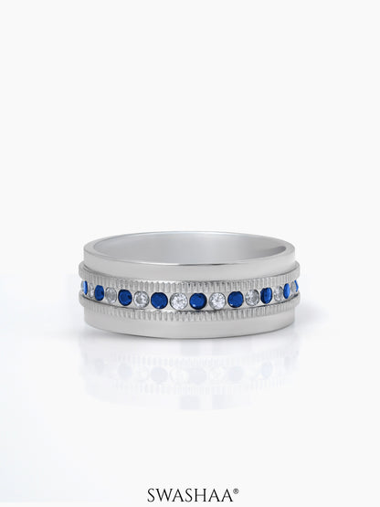 Elric Blue Diamond Silver Band Men's Ring