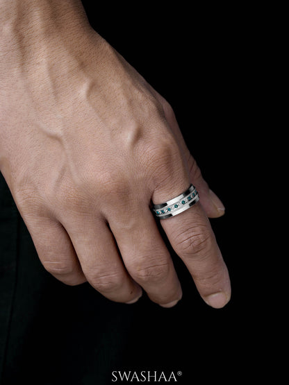 Elric Blue Diamond Silver Band Men's Ring