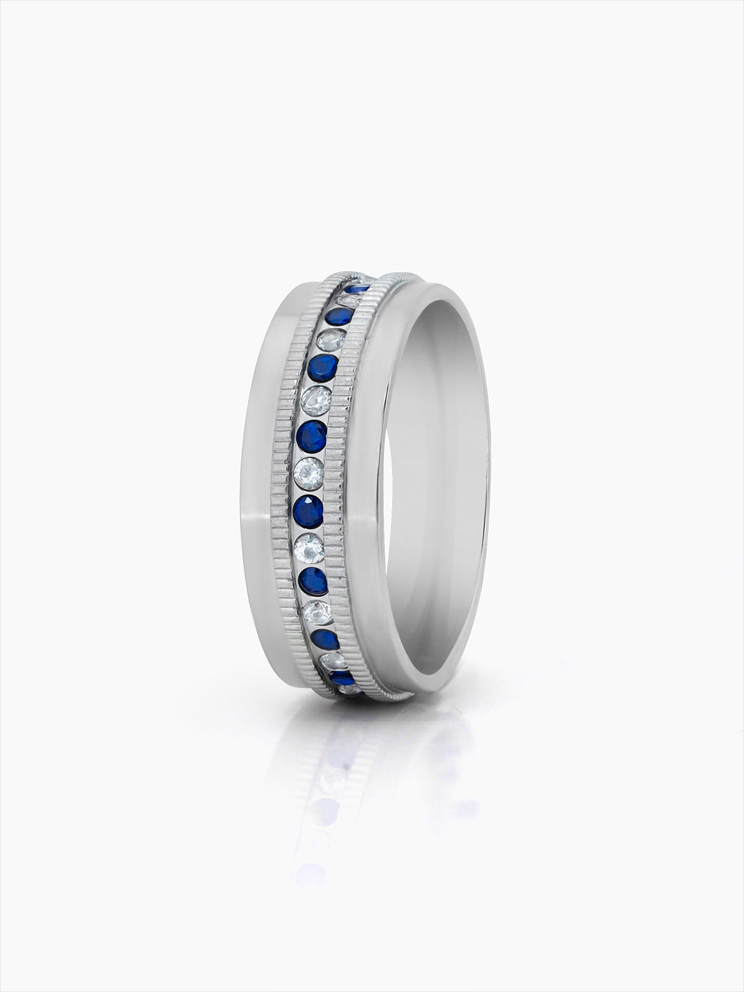 Elric Blue Diamond Silver Band Men's Ring