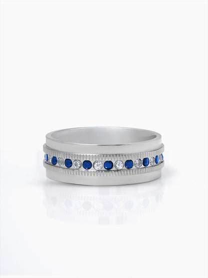 Elric Blue Diamond Silver Band Men's Ring