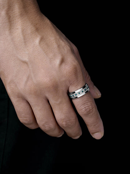 Elric Blue Diamond Silver Band Men's Ring