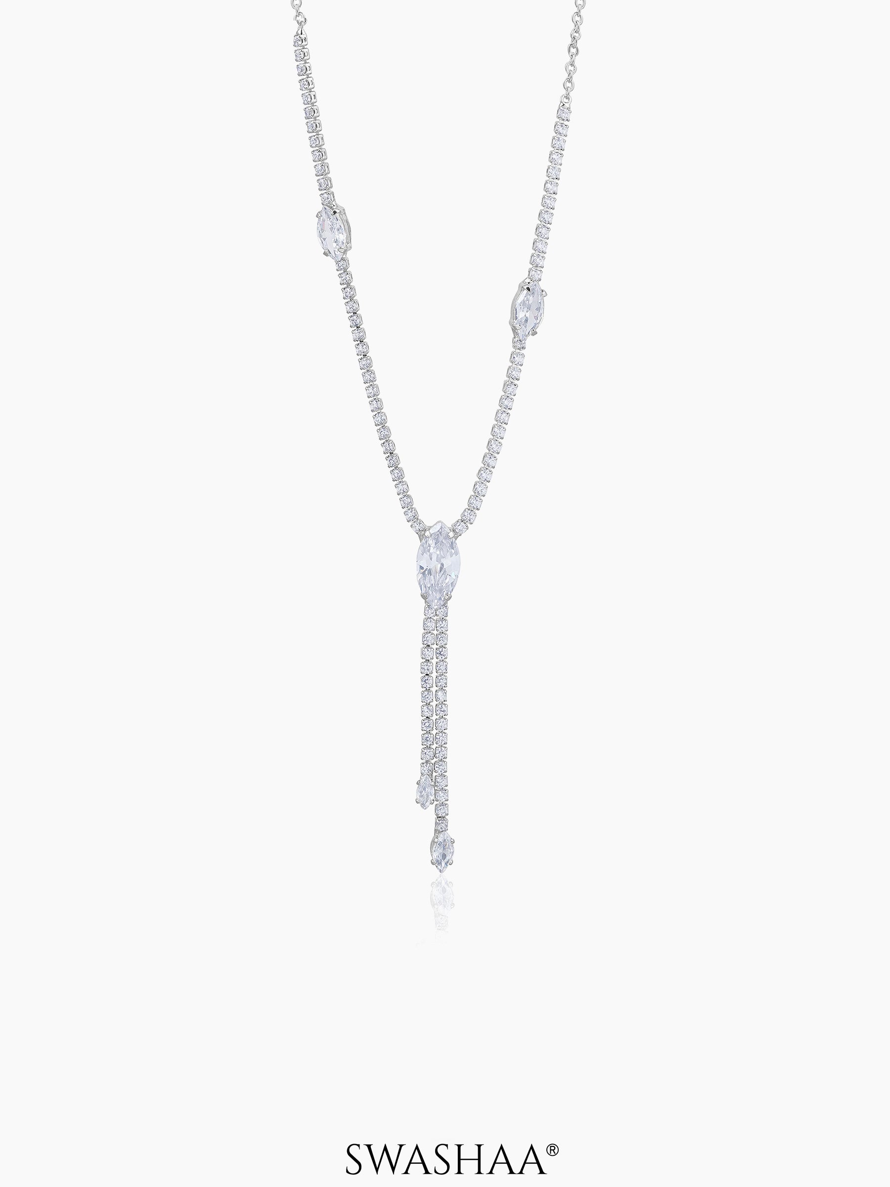 Elsie Oval Crystal Drop Y-shaped Chain Pendant Necklace
