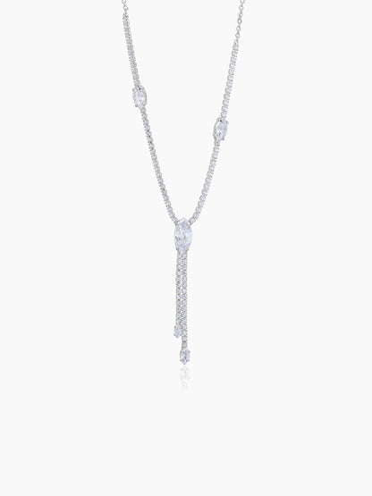 Elsie Oval Crystal Drop Y-shaped Chain Pendant Necklace 