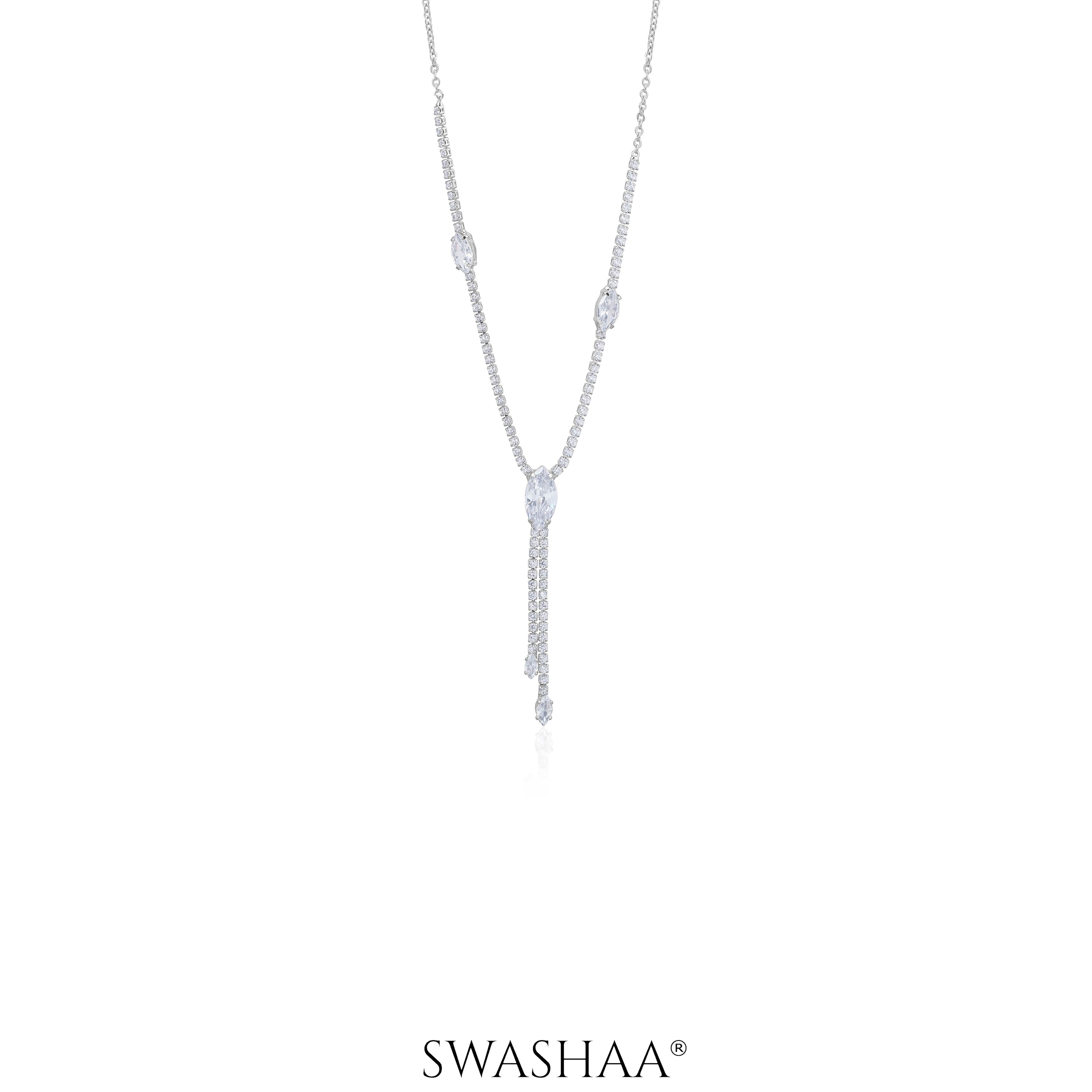 Elsie Oval Crystal Drop Y-shaped Necklace