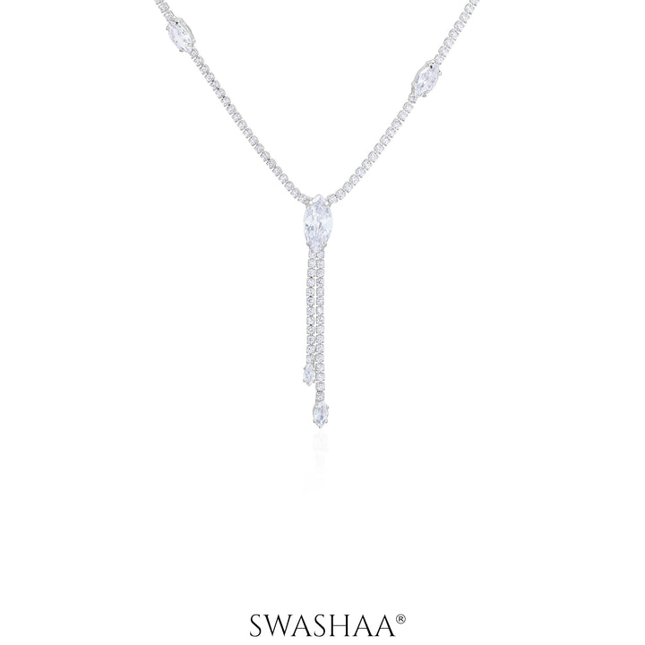 Elsie Oval Crystal Drop Y-shaped Necklace