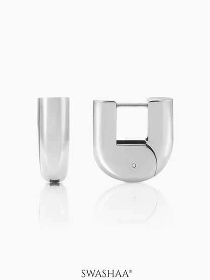 Elva Chunky Half Hoop Silver Earrings