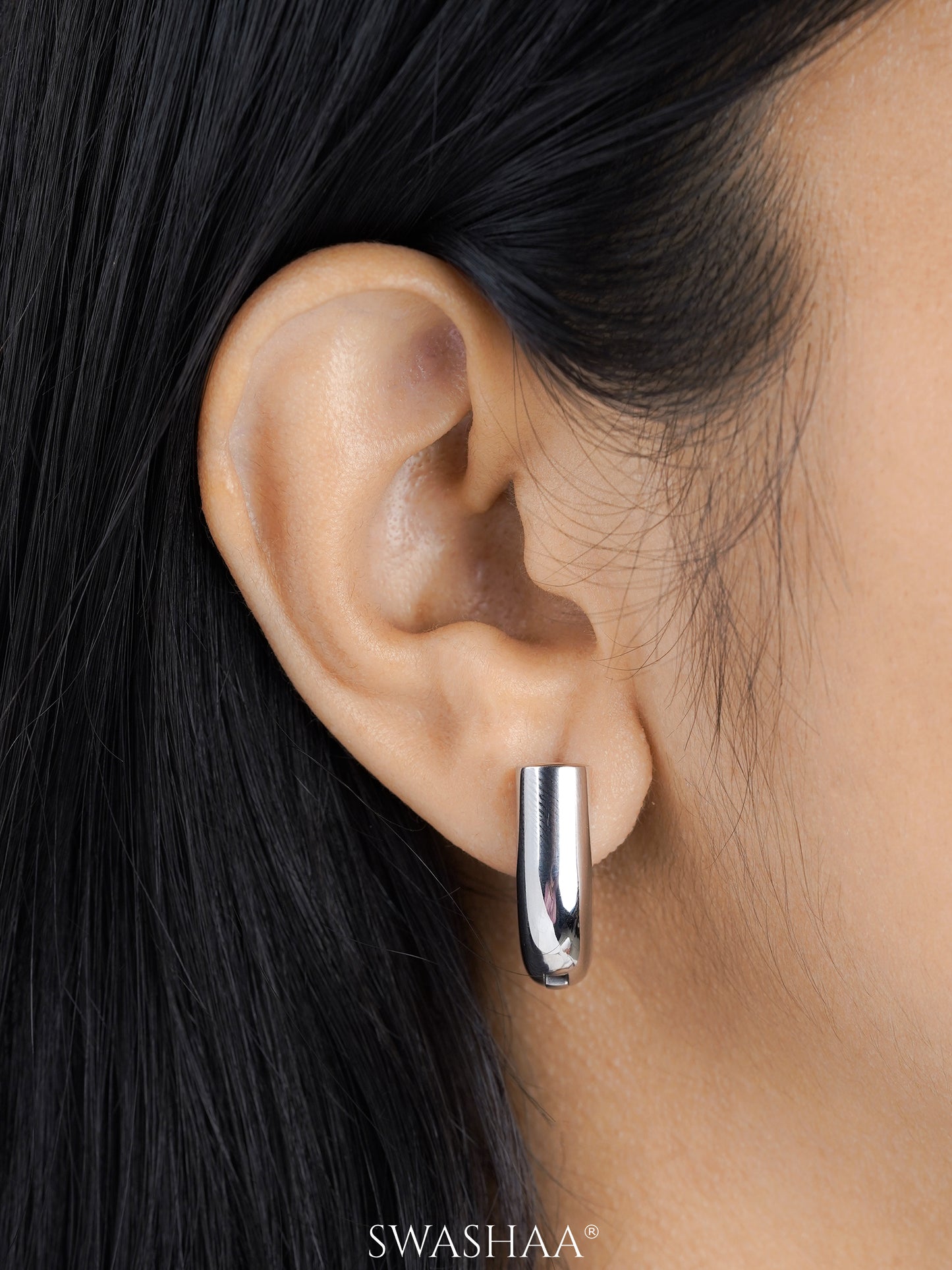 Elva Chunky Half Hoop Silver Earrings