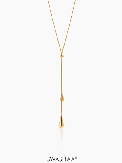 Elvara Y-Drop Teardrop Beads Y - Shape 18K Gold Plated Women's Layered Chain Pendant Necklace