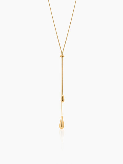 Elvara Y-Drop Teardrop Beads Y - Shape 18K Gold Plated Women's Layered Chain Pendant Necklace