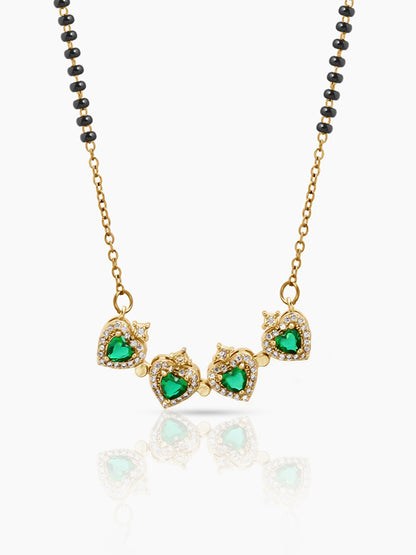 Emerald Shiny Clover Diamond Solitaire Green Heart Charm 18K Gold Plated Mangalsutra