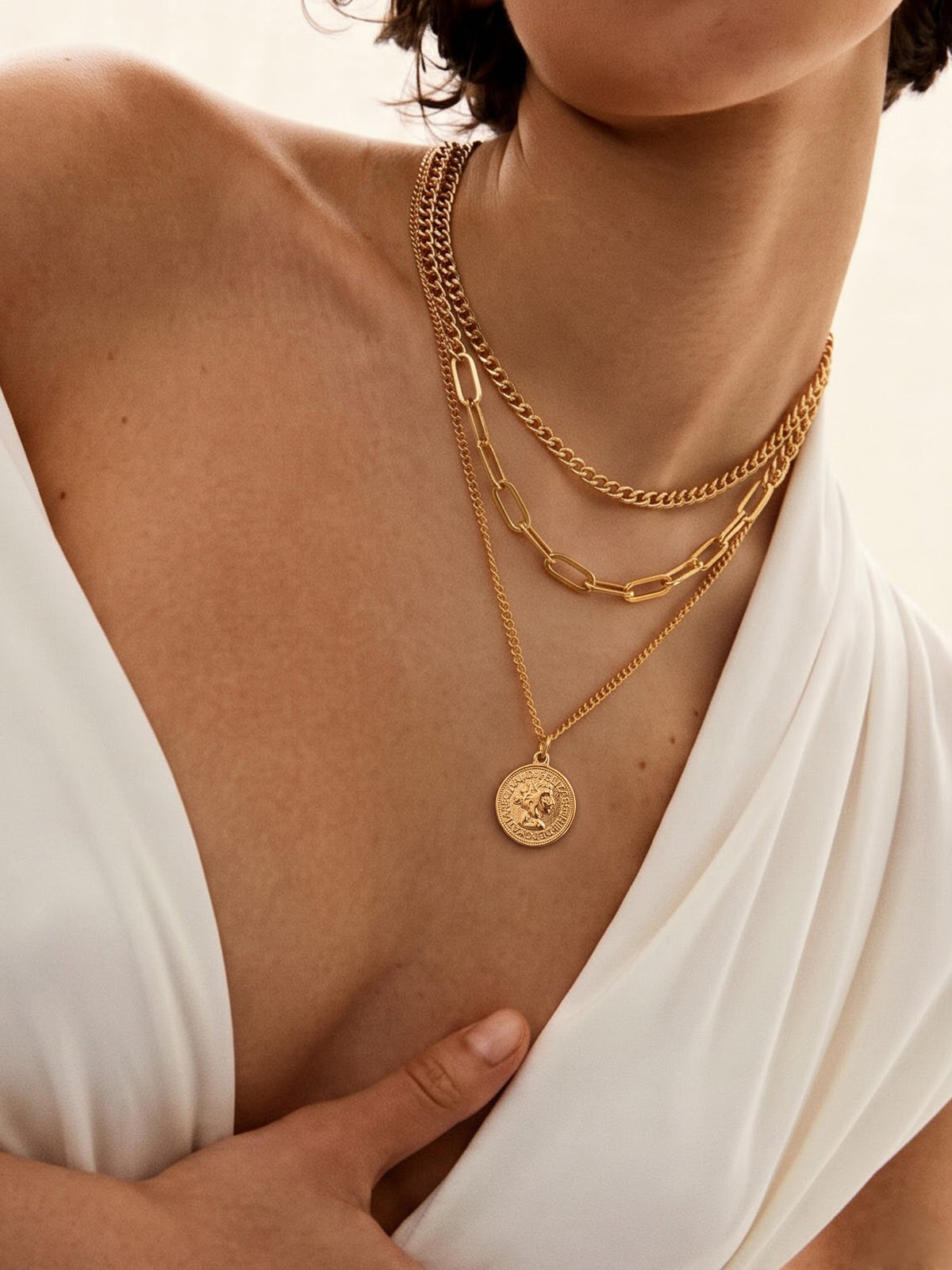 Emiko Queen Link 18K Gold Plated Women's Chain Pendant Layered Necklace