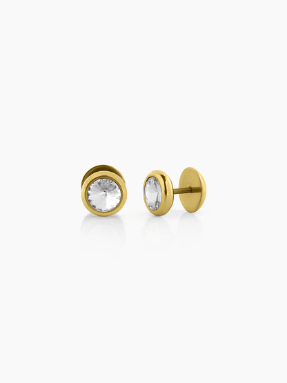 Emo Solitaire Diamond Stud 18K Gold Plated Women's Earrings
