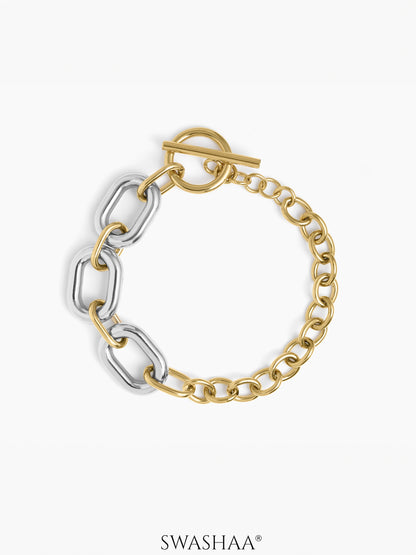 Erien Dual Tone 18K Gold - Silver Link Women's Loose Chain Bracelet