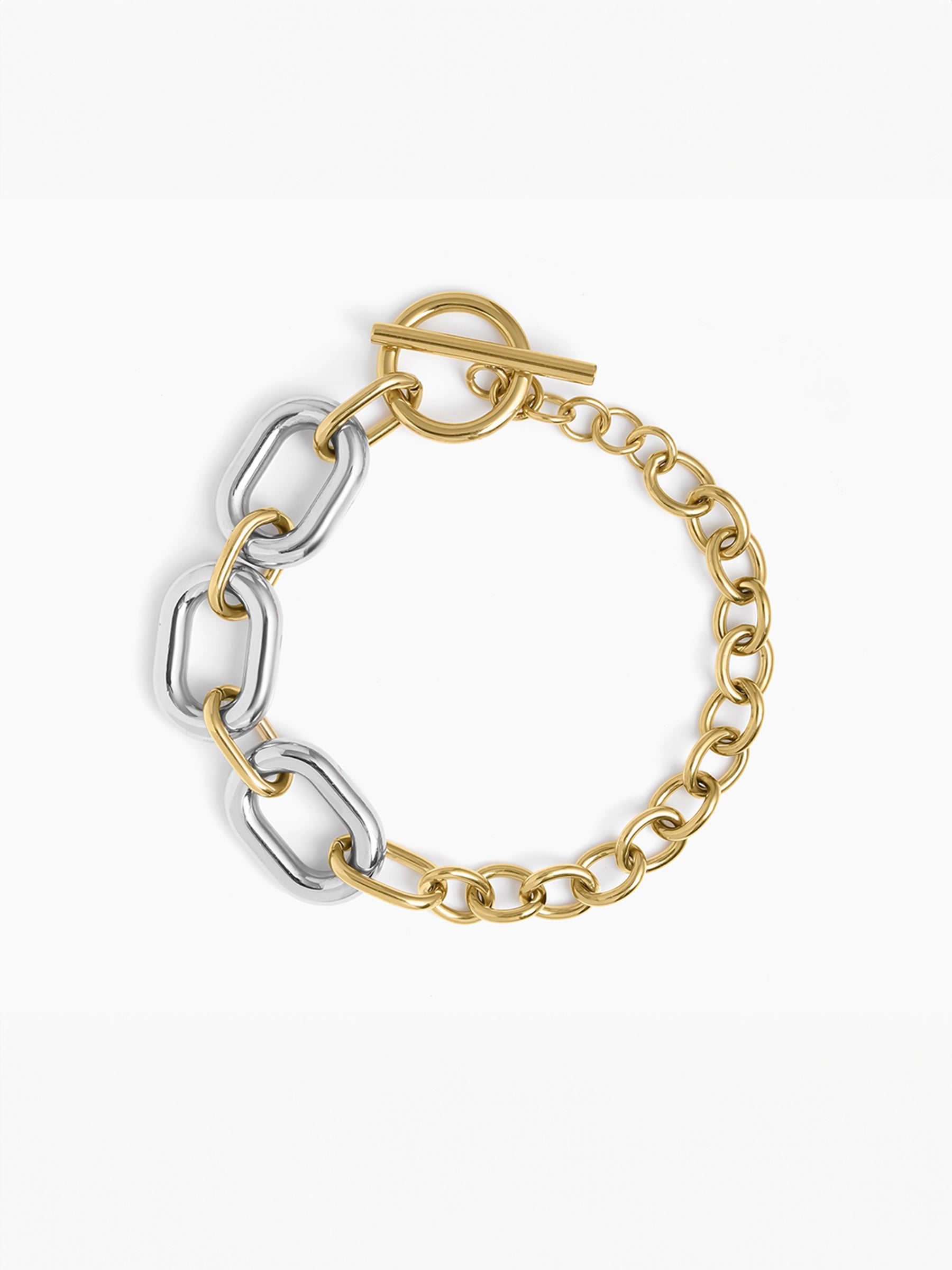 Erien Dual Tone 18K Gold - Silver Link Women's Loose Chain Bracelet