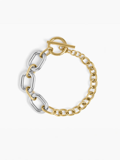 Erien Dual Tone 18K Gold - Silver Link Women's Loose Chain Bracelet