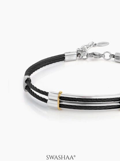 Eryx Dual Cable Black Silver Wired Men's Bracelet