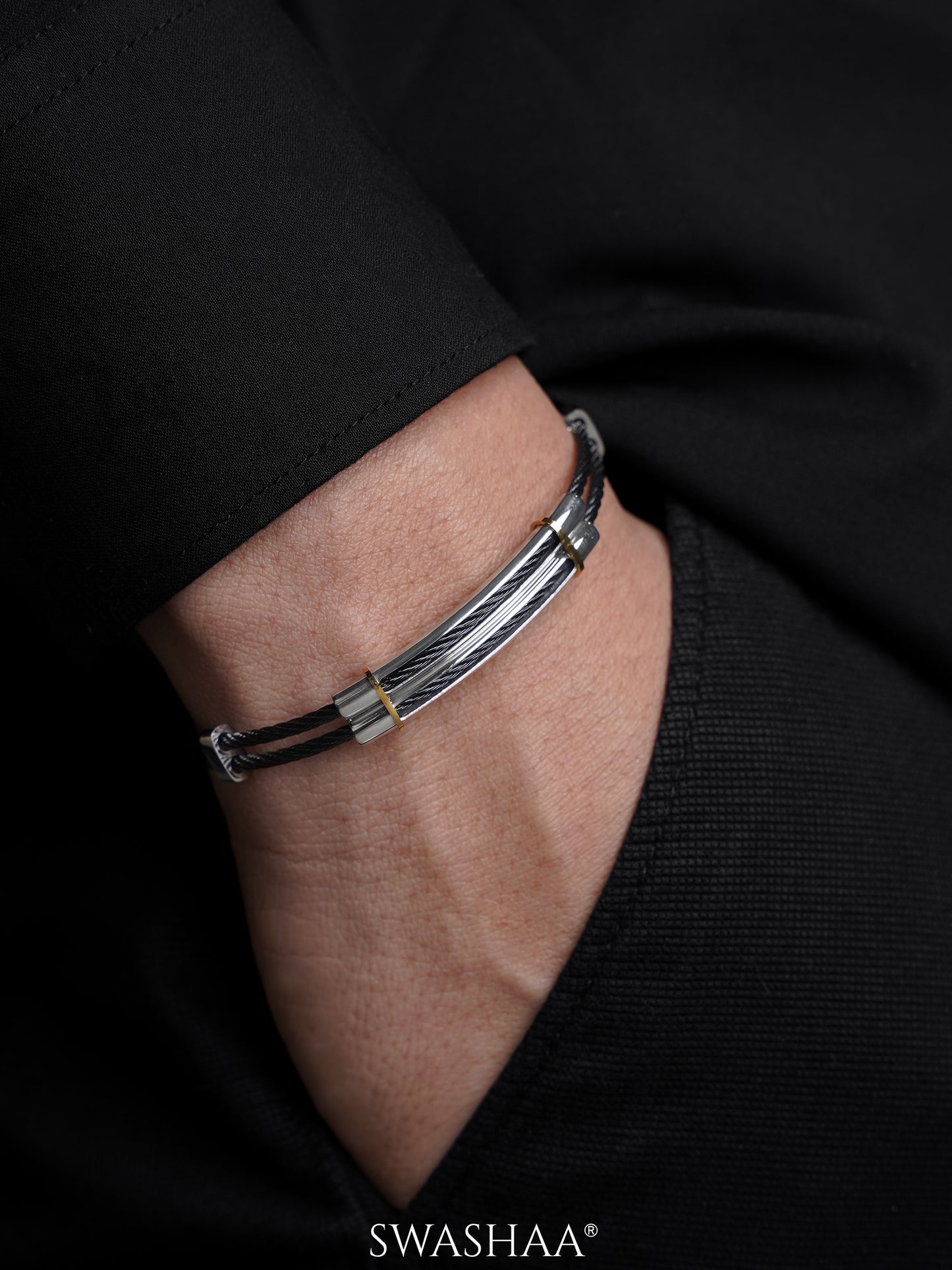 Eryx Dual Cable Black Silver Wired Men's Bracelet