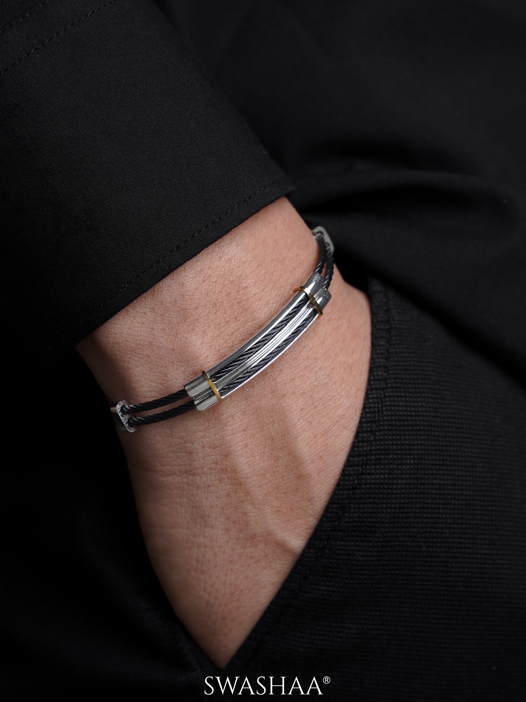 Eryx Dual Cable Black Silver Wired Men's Bracelet