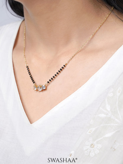 Esha Three Diamond Solitaire 14K Gold Plated Mangalsutra