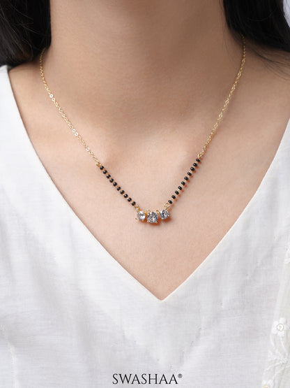 Esha Three Diamond Solitaire 14K Gold Plated Mangalsutra