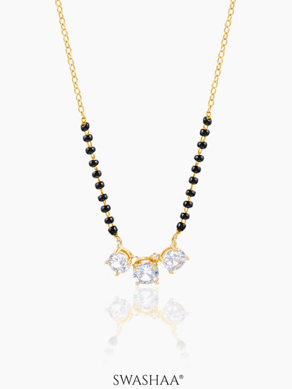 Esha Three Diamond Solitaire 14K Gold Plated Mangalsutra