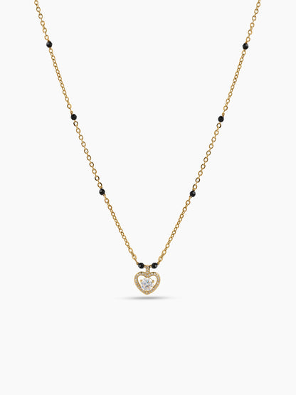 Eshana Solitaire Diamond Heart 18K Gold Plated  Women's Chain Pendant Mangalsutra Necklace