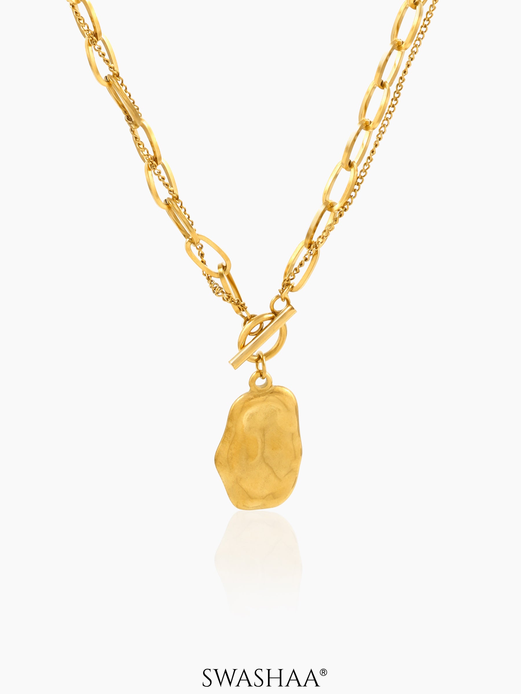 Eshara Layered Toggle Clasp 18K Gold Plated Chain Pendant Necklace