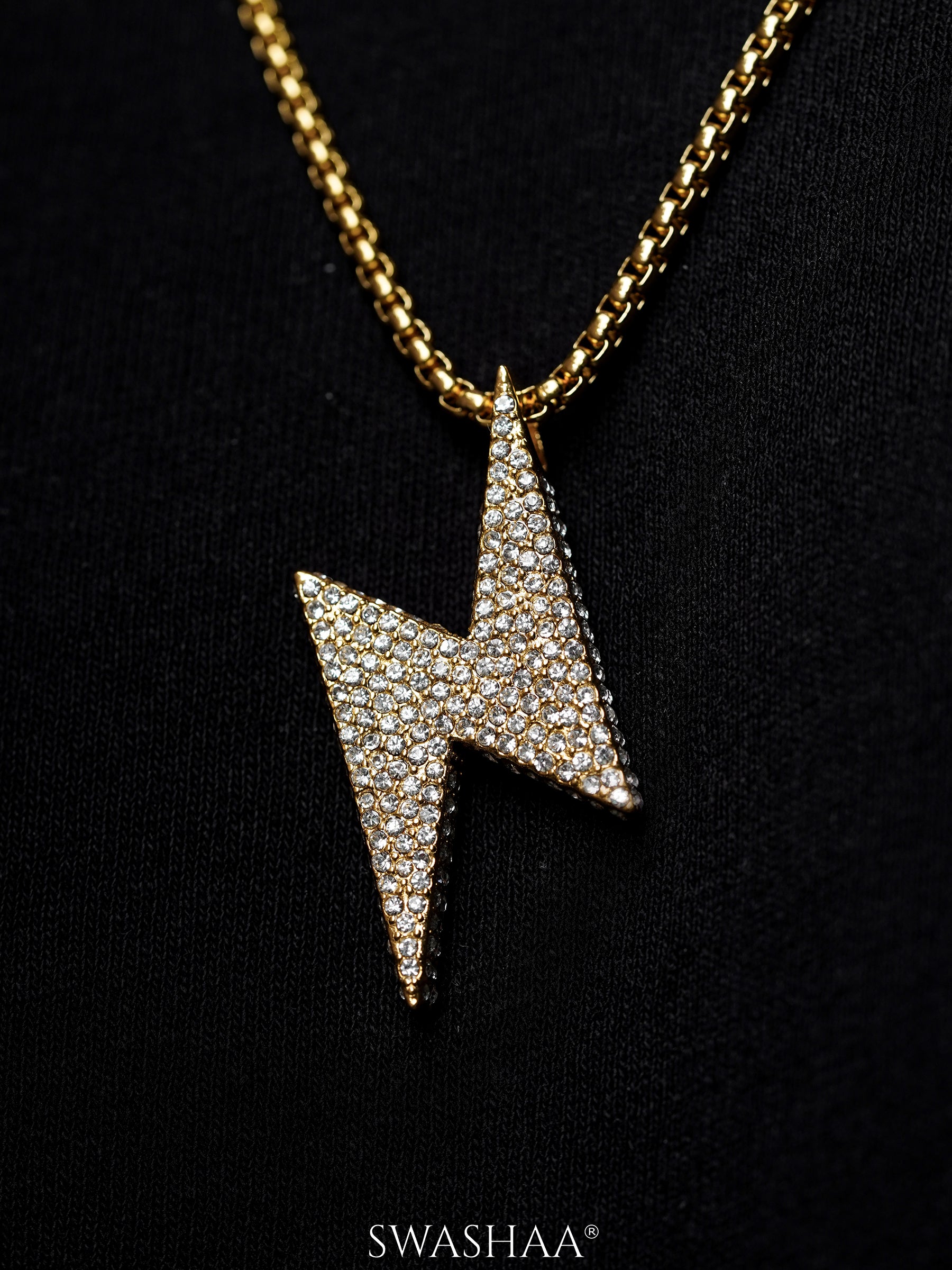Etash Lightning Bolt 18K Gold Plated Men's Chain Pendant