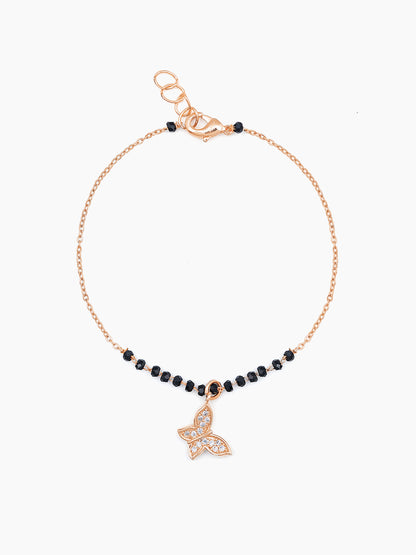 Eva Butterfly Charm Black Beads Rosegold Plated Mangalsutra Bracelet