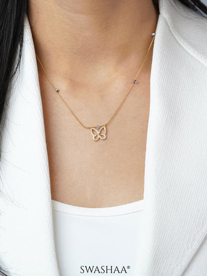 Evania Butterfly Charm 18K Gold Plated Chain Pendant Necklace 
