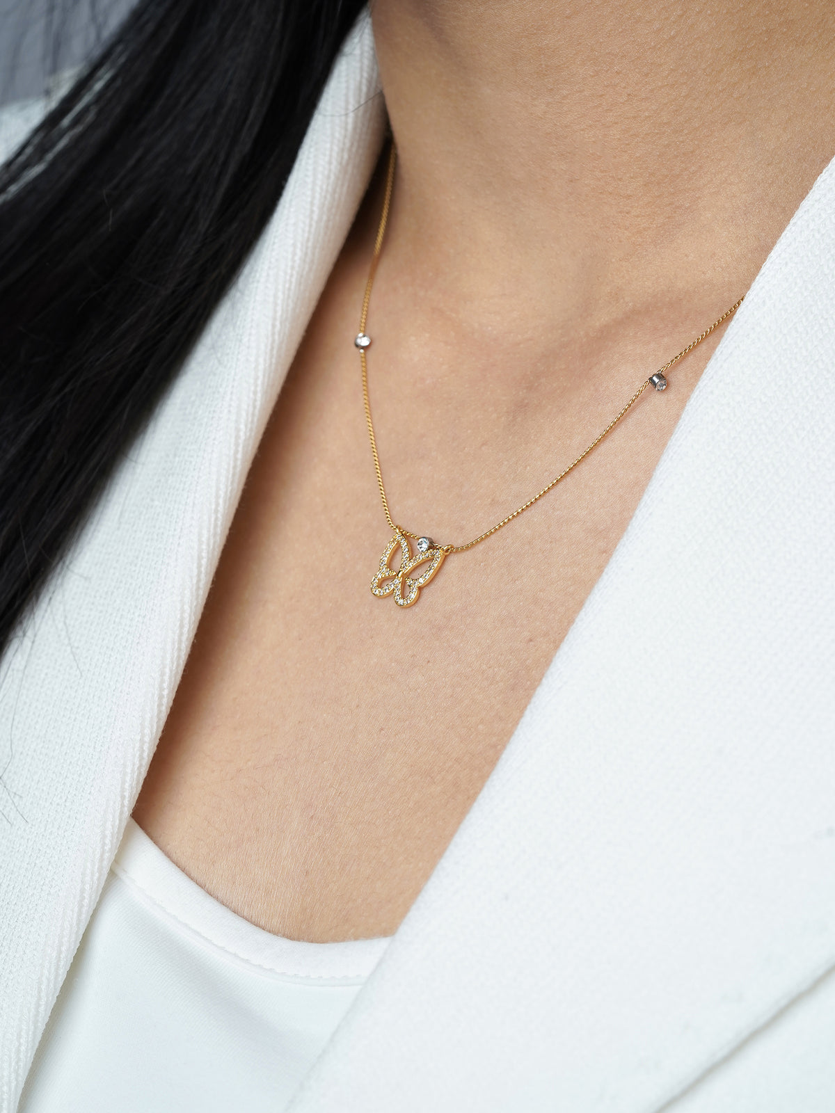 Evania Butterfly Charm 18K Gold Plated Chain Pendant Necklace 