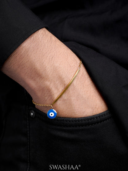 Evil Eye Blue Dangling 18K Gold Plated Bar Men's Bracelet