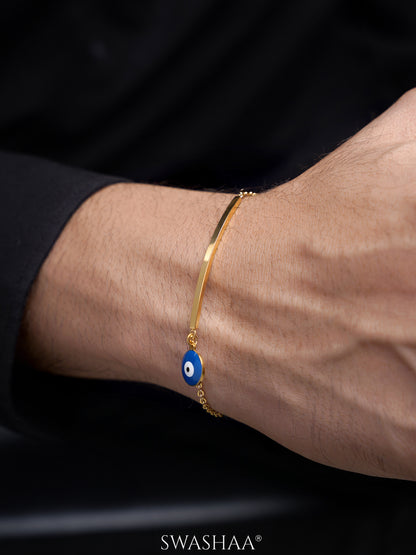 Evil Eye Blue Dangling 18K Gold Plated Bar Men's Bracelet