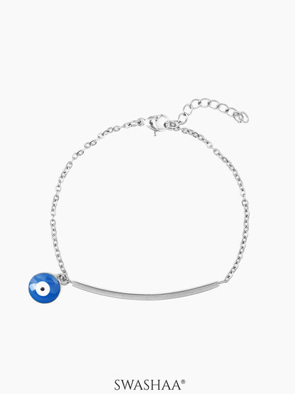 Evil Eye Blue Dangling Bar Silver Men's Bracelet