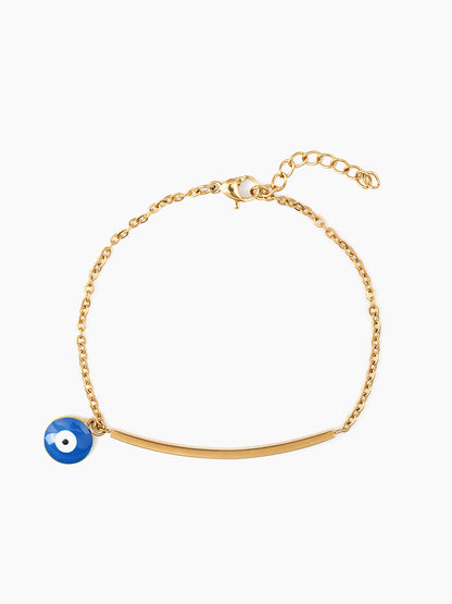 Evil Eye Blue Dangling 18K Gold Plated Bar Men's Bracelet