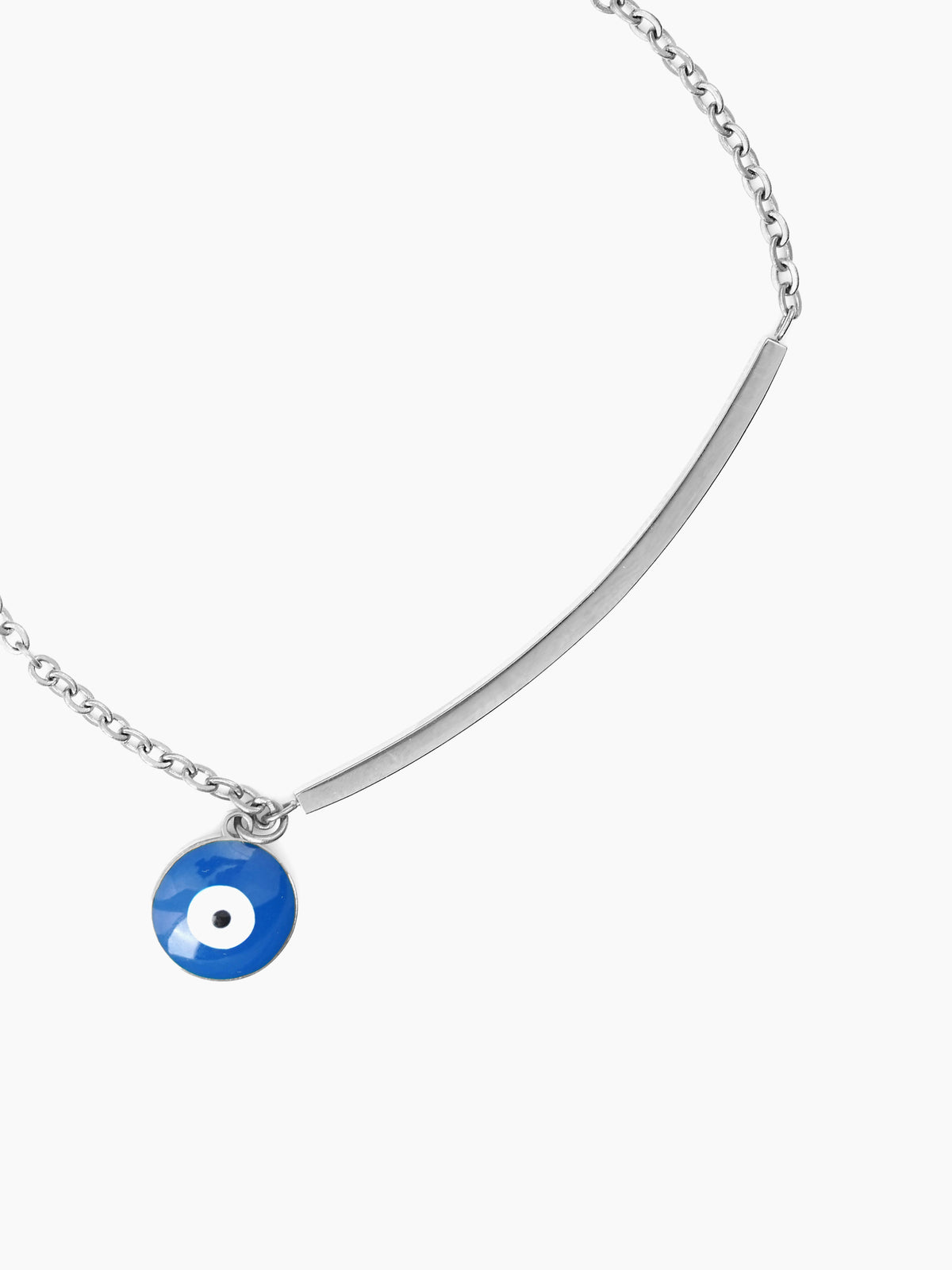 Evil Eye Blue Dangling Bar Silver Men's Bracelet