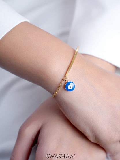 Evil Eye Blue Dangling 18K Gold Plated Bar Men's Bracelet